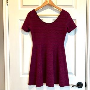 H&M Scoop Neck Skater Fit and Flare Textured Dress Purple